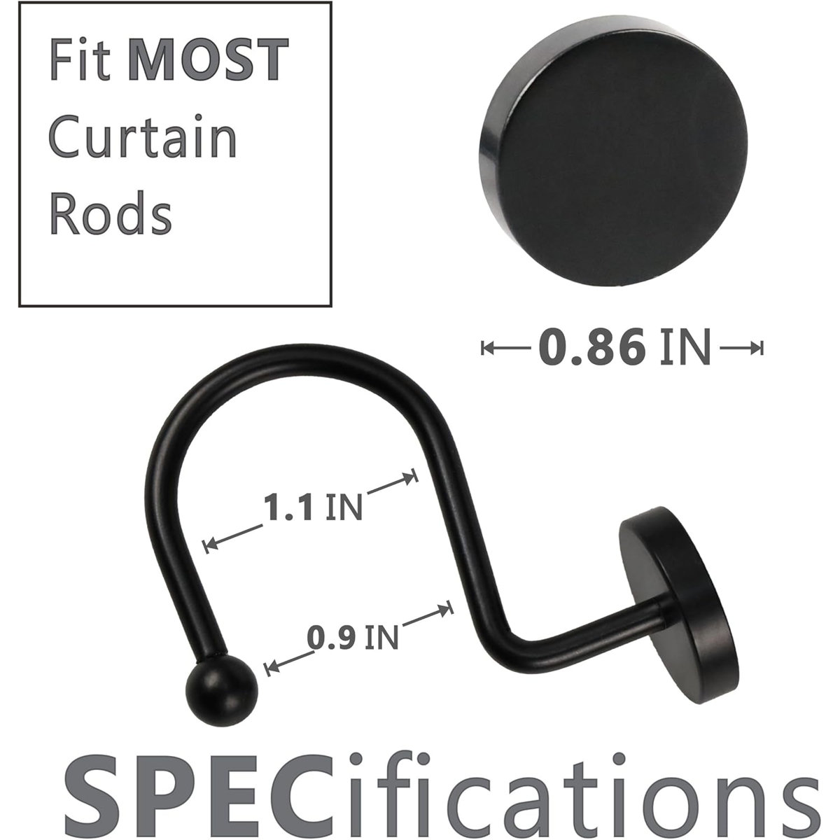 12 Pieces, Metal, Shower Curtain Rings, Modern Decorative Design